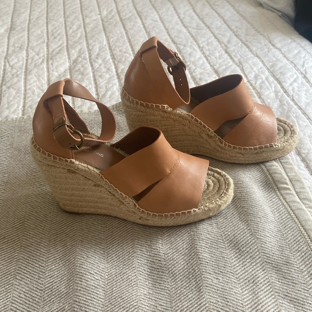 Treasure & Bond Sannibel Platform Wedge Sandals Shoes in Tan Leather